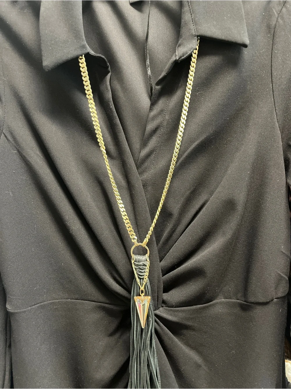 LGeorge Gold-Tone Chain Necklace with Black Tassel and Crystal Spike Pendant - Picture 2 of 2